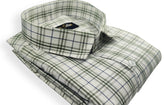 White-Green Color Poly Cotton Casual Checked Shirt For Men - Punekar Cotton