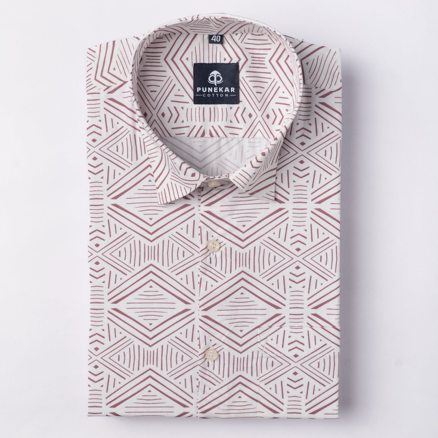 White Maroon Color Kaleida Printed Shirt For Men - Punekar Cotton