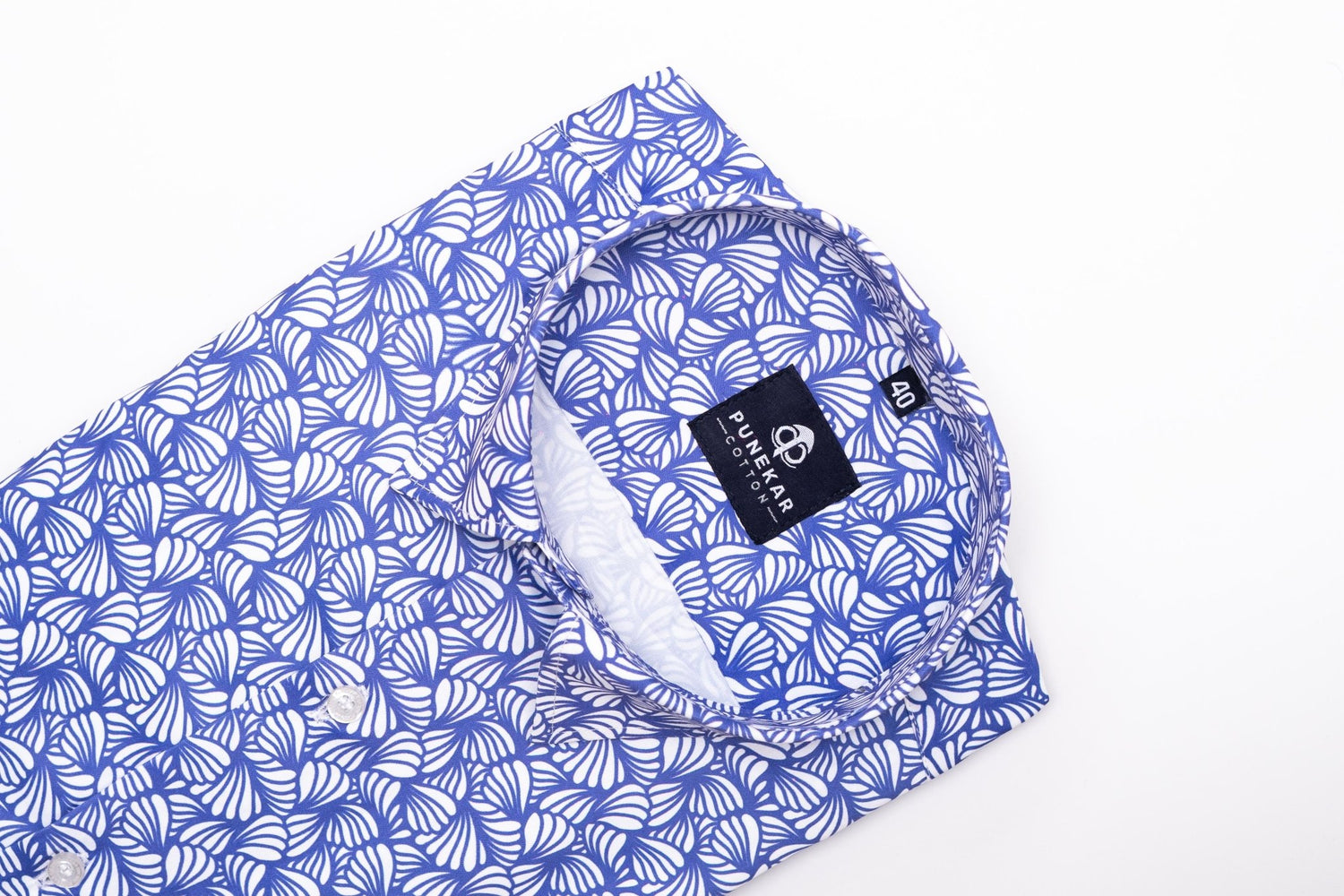 White Navy Blue Color Leaf Printed Shirt For Men - Punekar Cotton