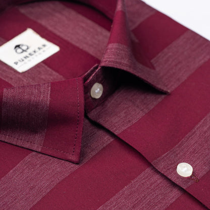 Wine Red Color Cotton Stripe Shirt For Men - Punekar Cotton