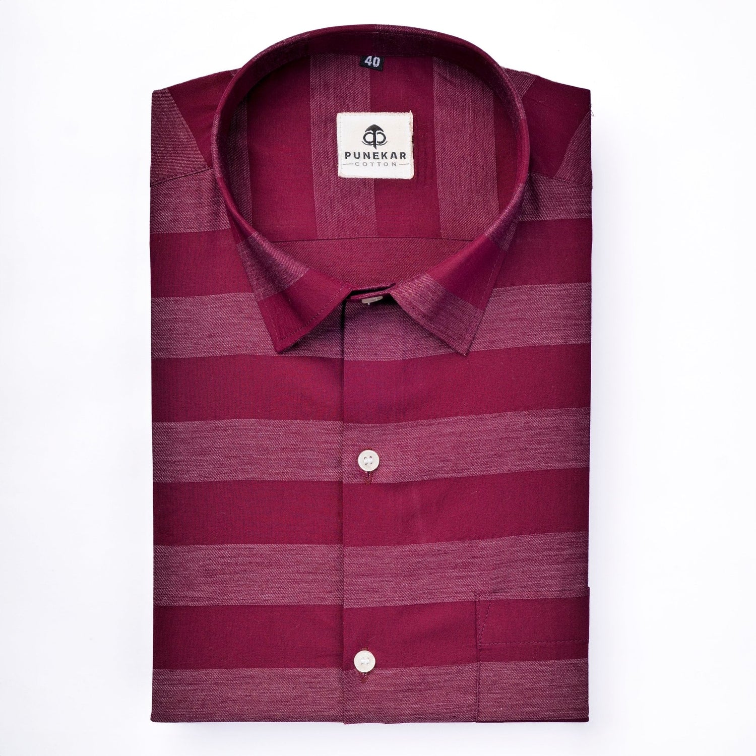 Wine Red Color Cotton Stripe Shirt For Men - Punekar Cotton