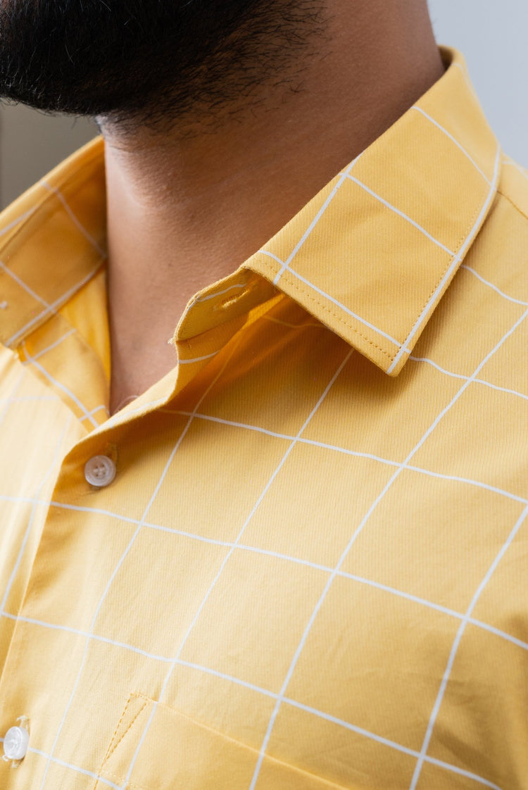 Yellow Color Big Checks Cotton Shirts For Men - Punekar Cotton