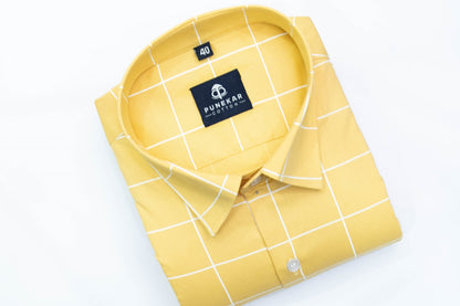 Yellow Color Big Checks Cotton Shirts For Men - Punekar Cotton