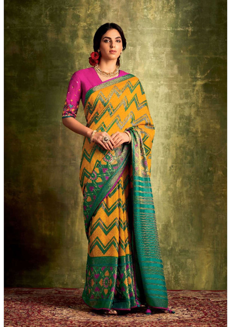 Yellow Color Chenderi Silk Sarees - Punekar Cotton