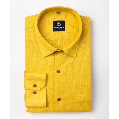 Yellow Color Combed Cotton Shirts For Men - Punekar Cotton