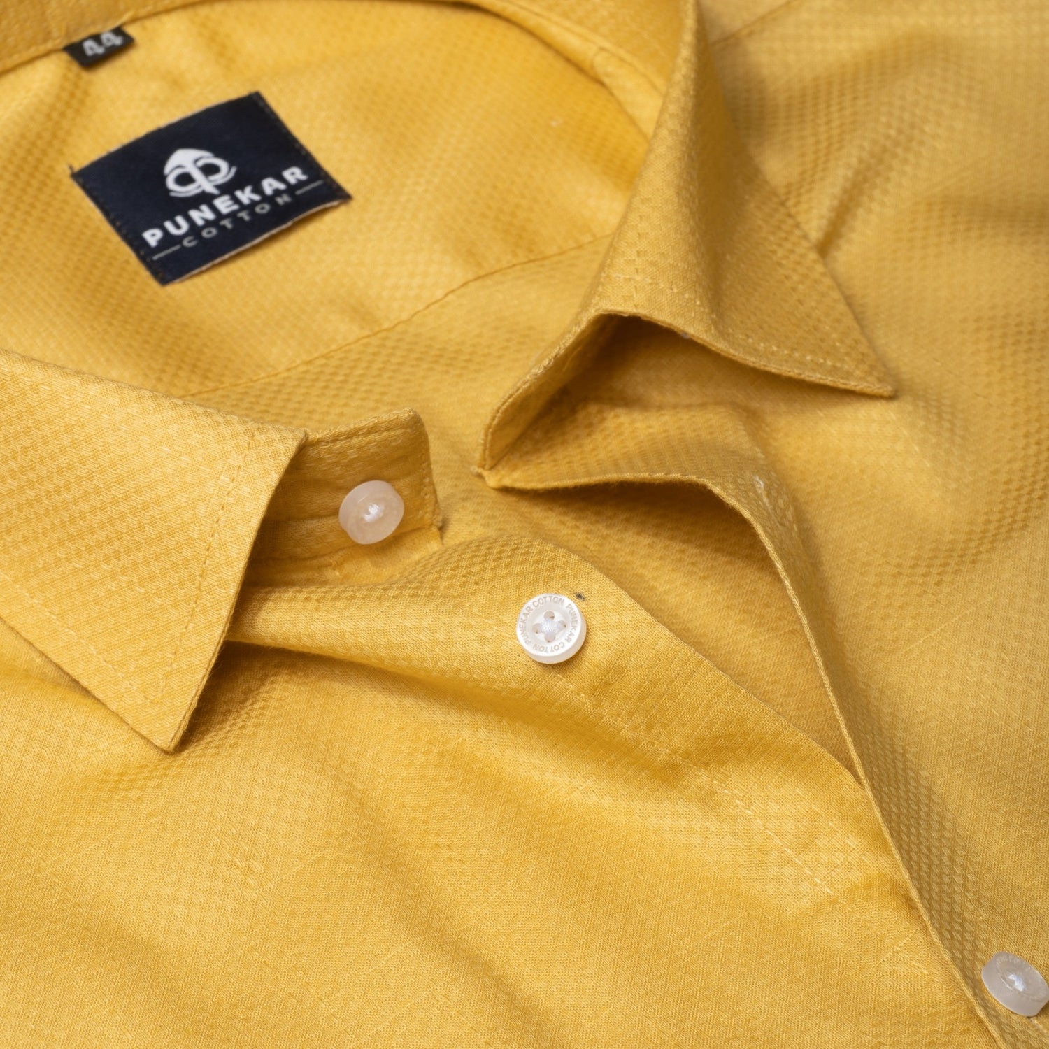 Yellow Color Dobby Cotton Shirt For Men - Punekar Cotton