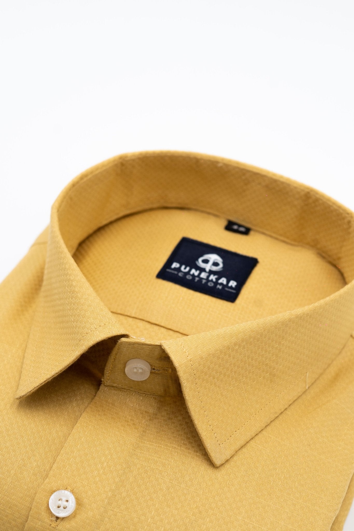 Yellow Color Dobby Cotton Shirt For Men - Punekar Cotton