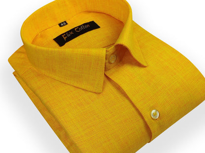 Yellow Color Dual Tone Matty Cotton Shirt For Men&