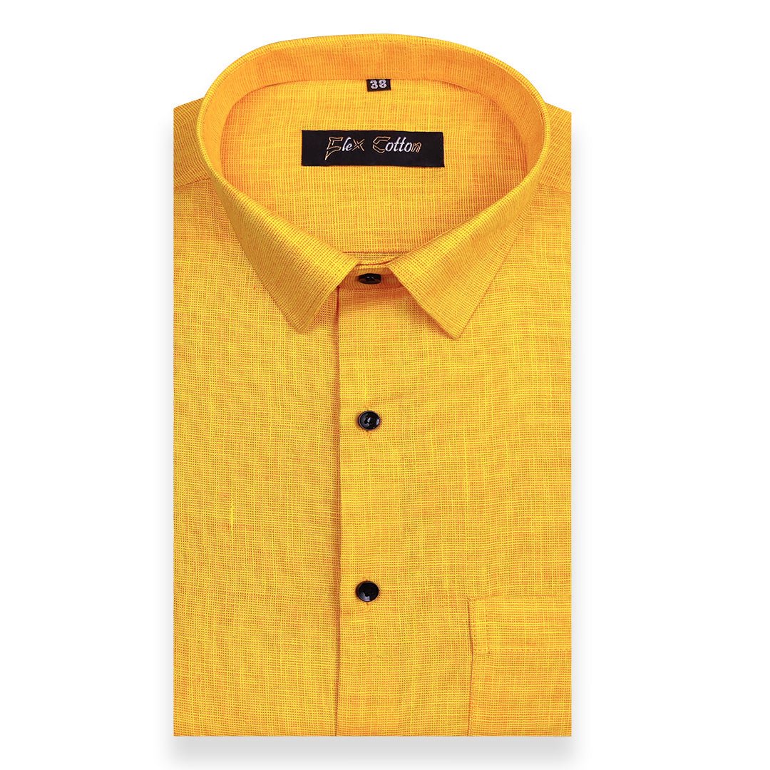 Yellow Color Dual Tone Matty Cotton Shirt For Men&