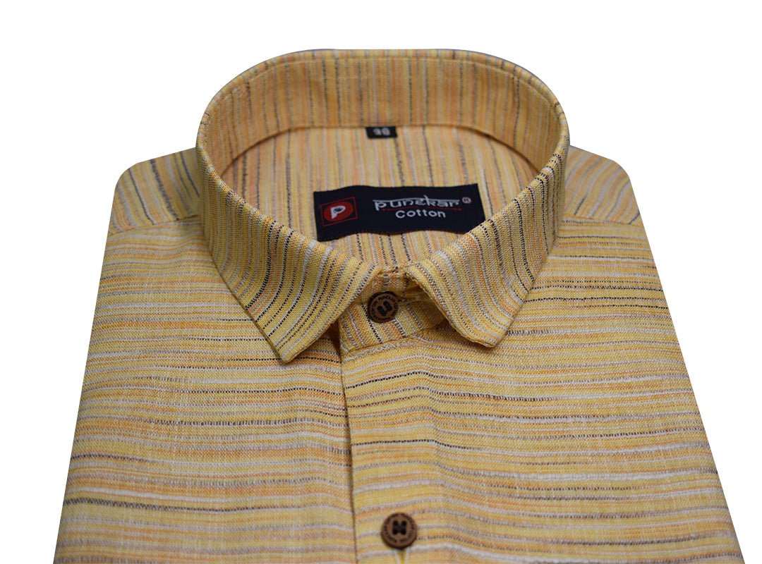 Yellow Color Handmade Shirt For Men's - Punekar Cotton