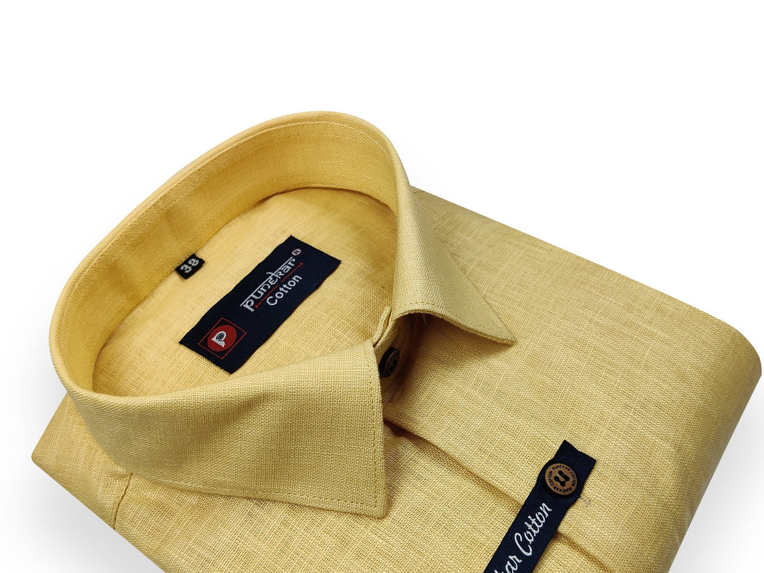 Yellow Color Linenza Linen Formal Shirts For Men - Punekar Cotton