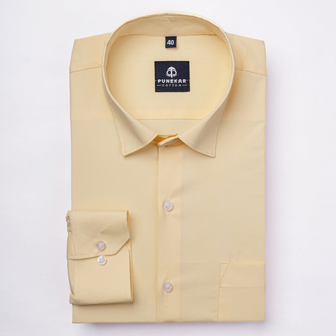 Yellow Color Lining Texture Lycra Cotton Shirt For Men - Punekar Cotton