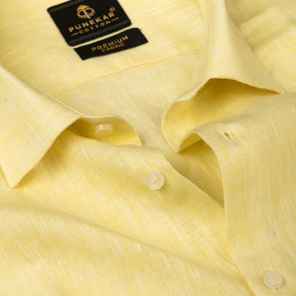 Yellow Color Prime Linen Shirt For Men - Punekar Cotton