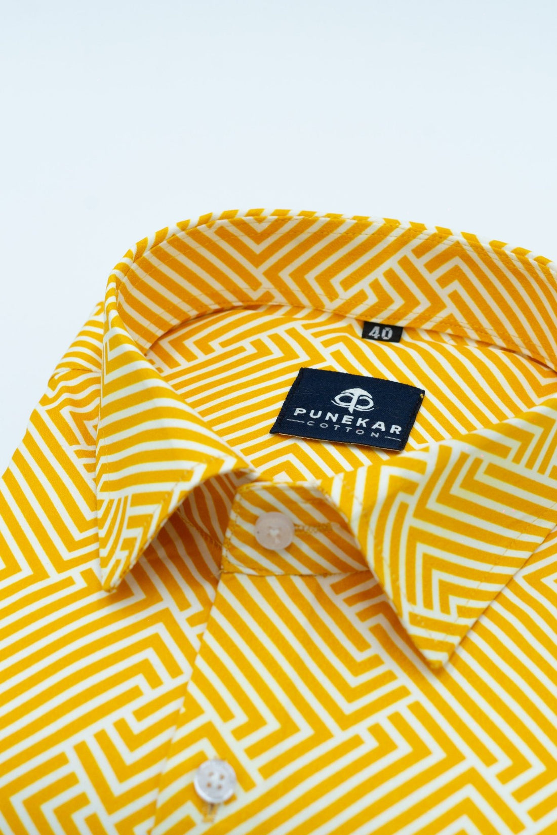 Yellow Color Printed Shirt For Men - Punekar Cotton