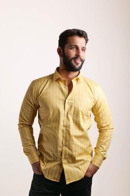 Yellow Color Pure Cotton Lining Shirt For Men - Punekar Cotton