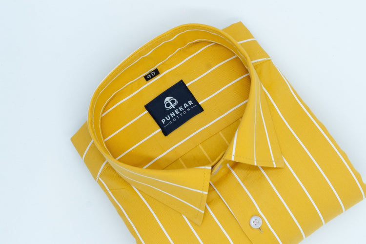 Yellow Color Pure Cotton Lining Shirt For Men - Punekar Cotton